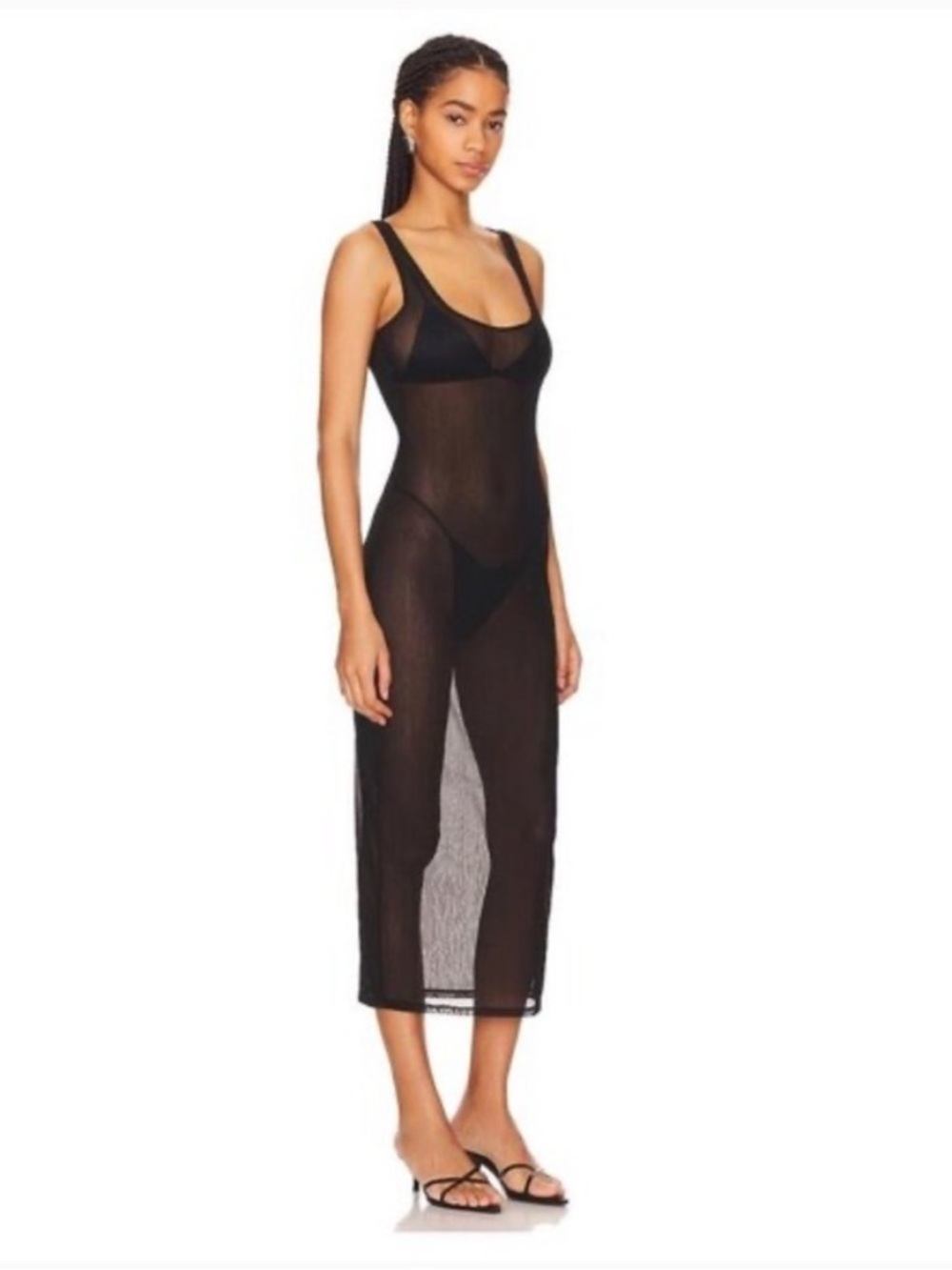 NBD Sheer Black Mesh Midi Slip Dress